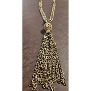 VTG Tassel Pendant Necklace Gold Chain Long Layered‎ Statement Fashion Jewelry